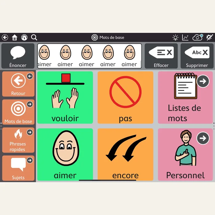 Un tableau de langage assisté sur tablette